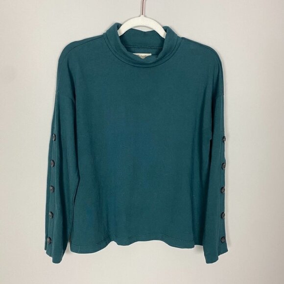 Madewell Button Sleeve Turtleneck Long Sleeve Shirt Womens XS Green Oversized - Picture 2 of 7